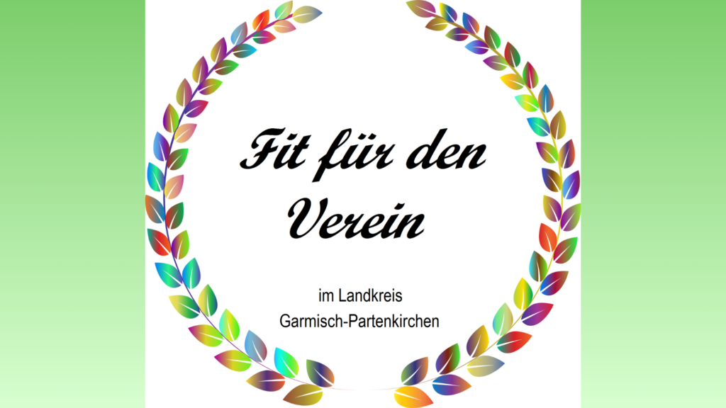 Ein Logo desFreiwilligen-Zentrums "Auf geht's!" bestehend aus einem bunten Blätterkranz mit der Aufschrift "Fit für den Verein"