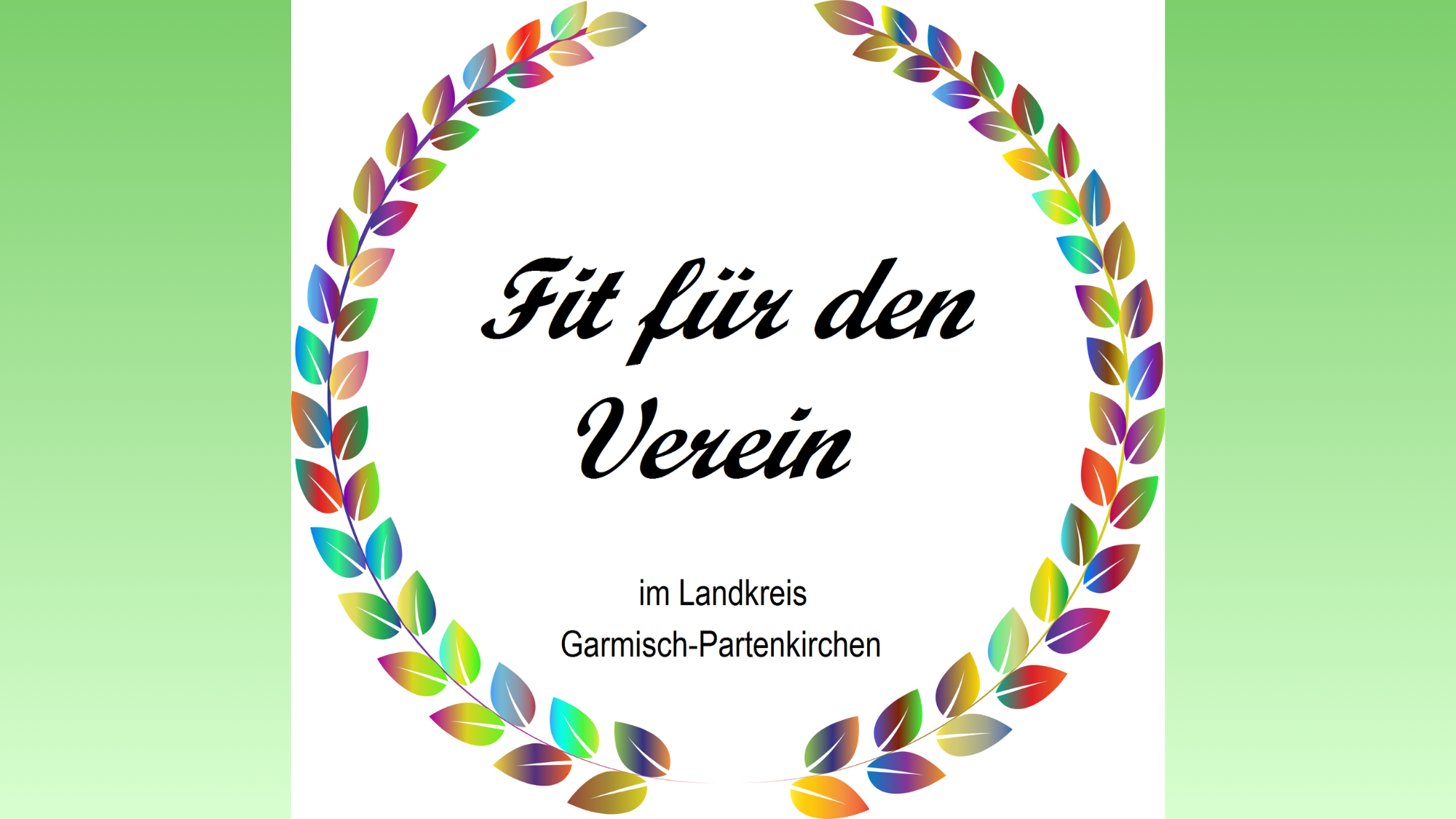 Ein Logo desFreiwilligen-Zentrums "Auf geht's!" bestehend aus einem bunten Blätterkranz mit der Aufschrift "Fit für den Verein"