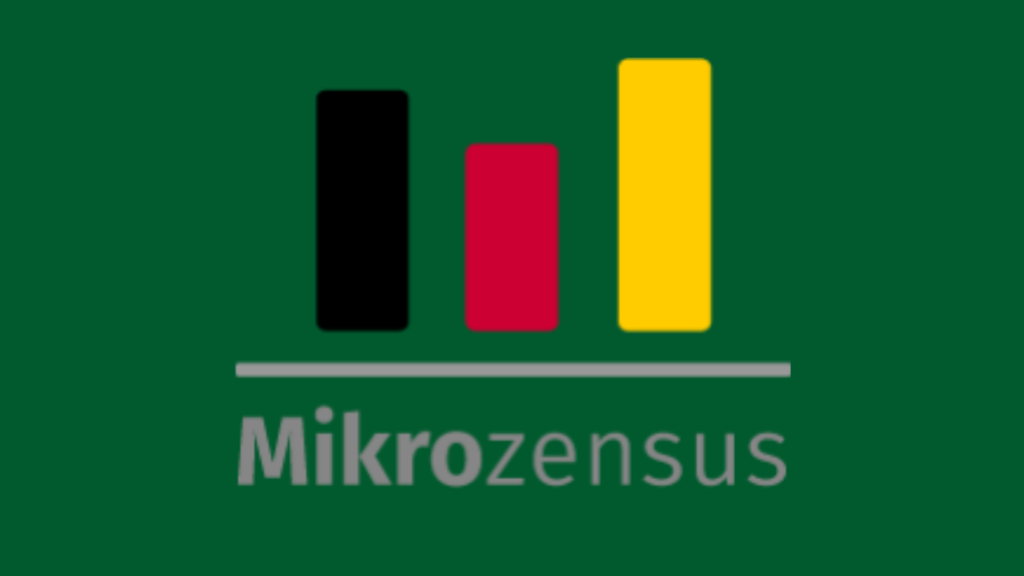 Logo Mikrozensus, drei Balken in den Farben schwarz, rot, gold