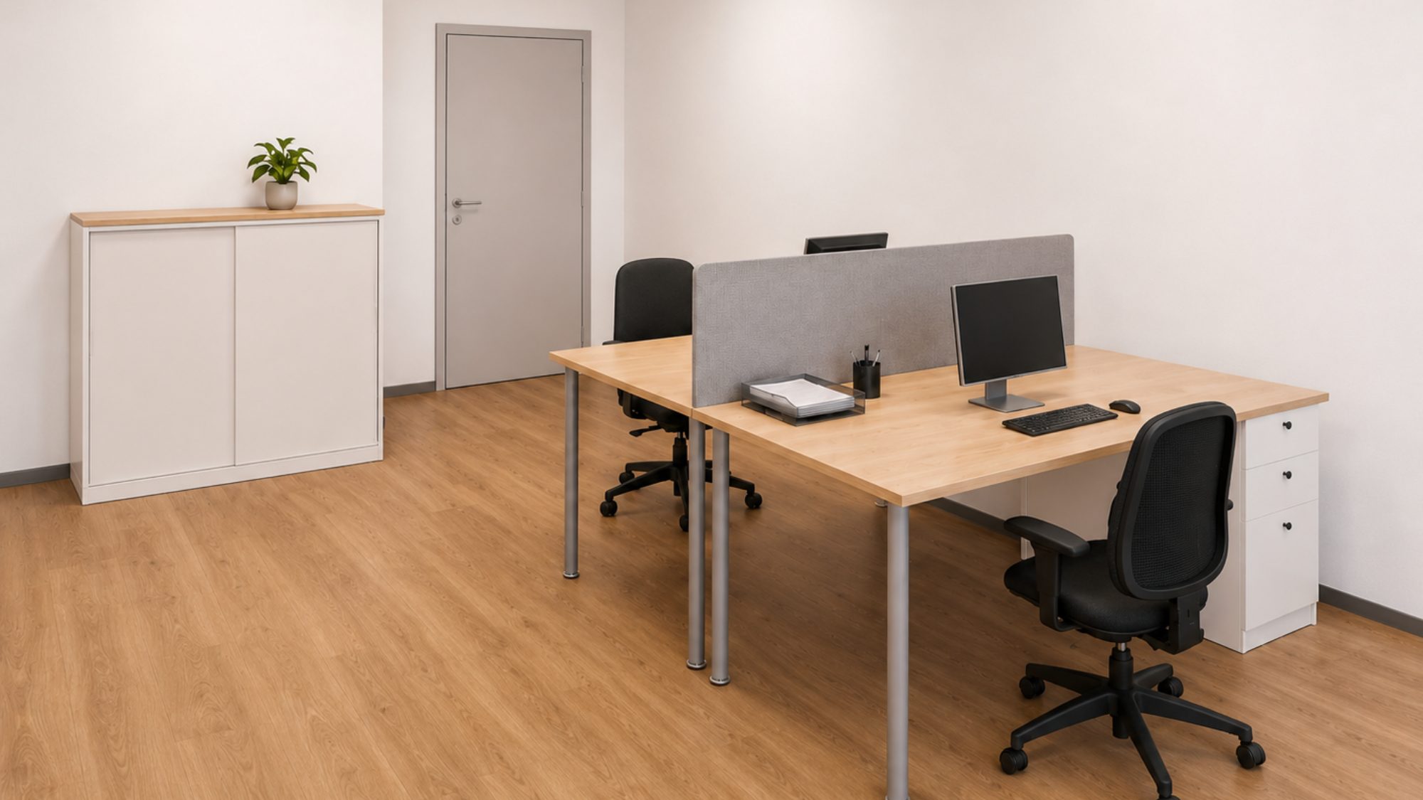 Blick in einen Büroraum mit Schreibtischen im UnternehmensQuartier in Murnau.