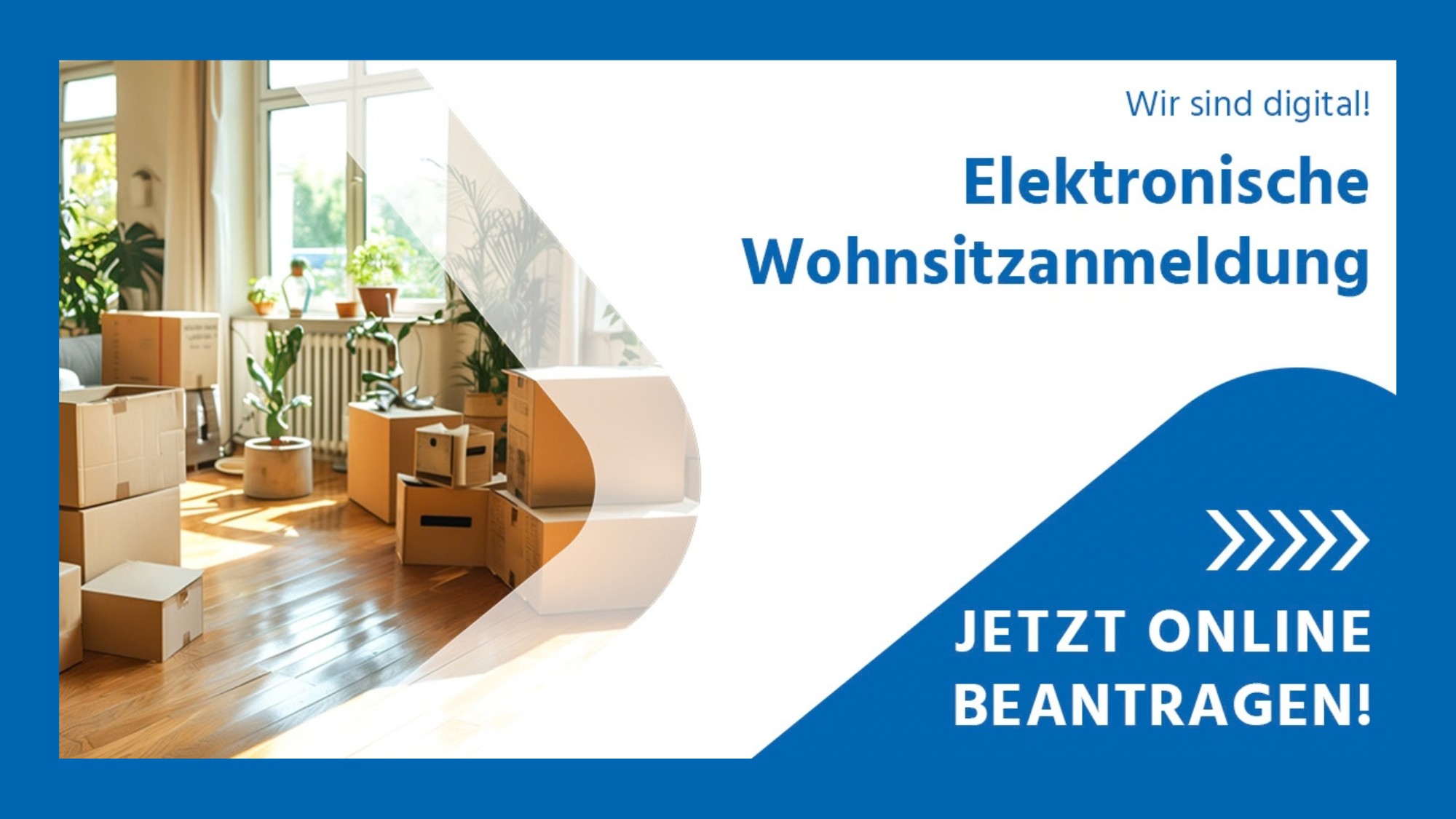 Plakat mit Umzugskartons zur Bewerbung der Elektronischen Wohnsitzanmeldung in Murnau